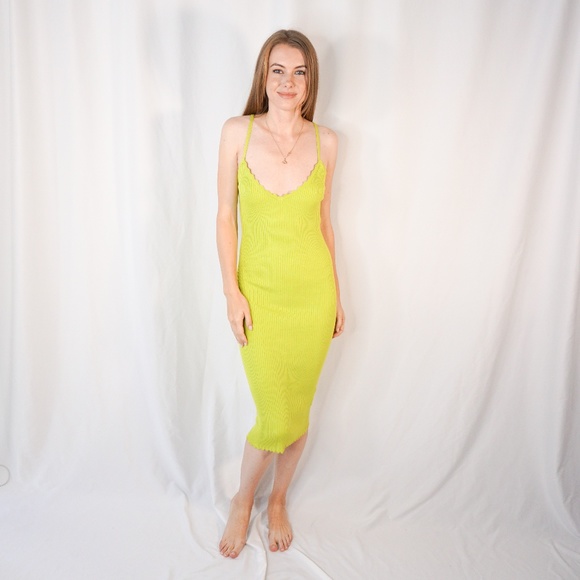 Urban Outfitters Dresses & Skirts - URBAN OUTFITTERS Chartreuse Scalloped Rib Dress